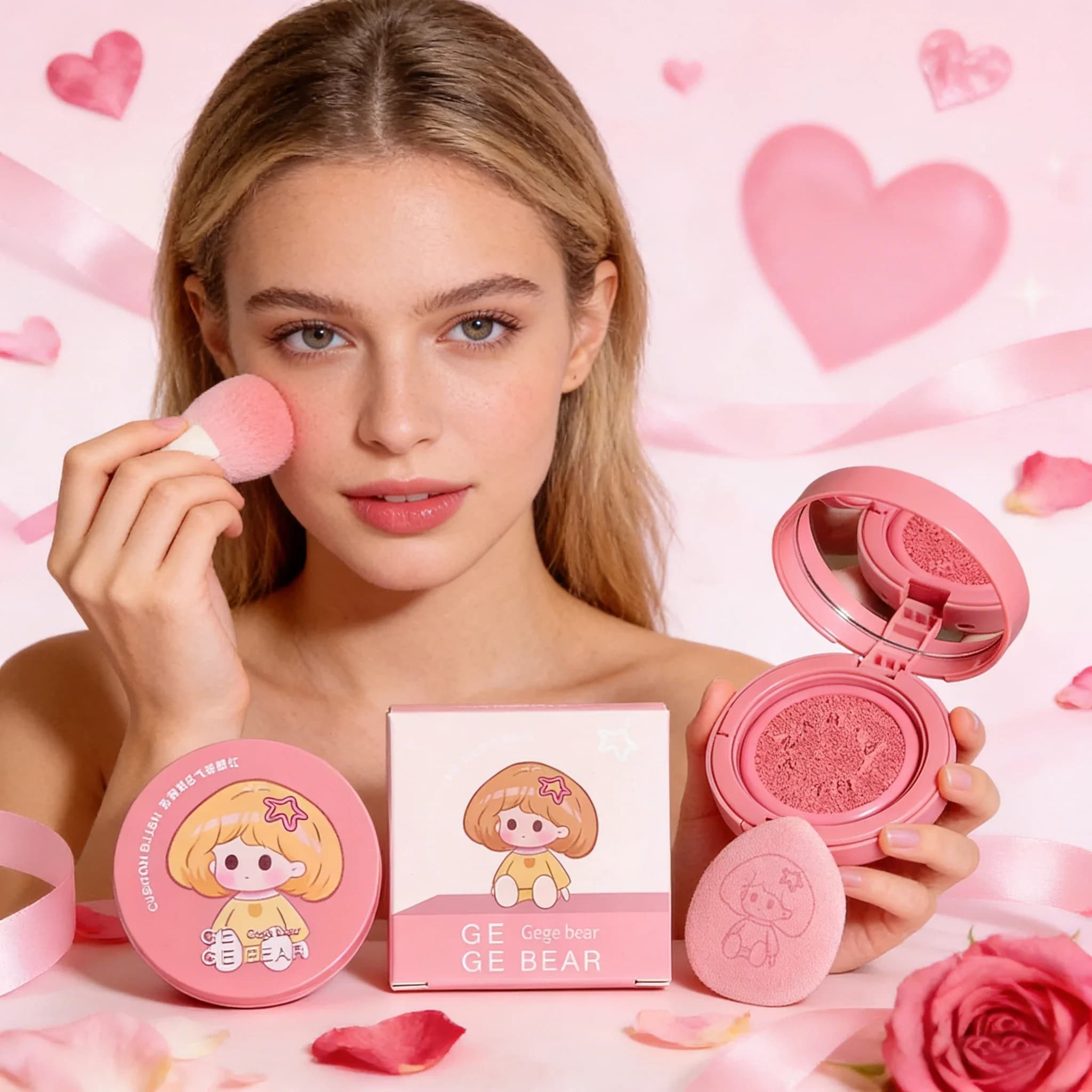 Blush Gege Bear Cream Color Fishing Tea, Natural Makeup for Pink Cheeks, Long Life, Portable, Valentine's Day Gift