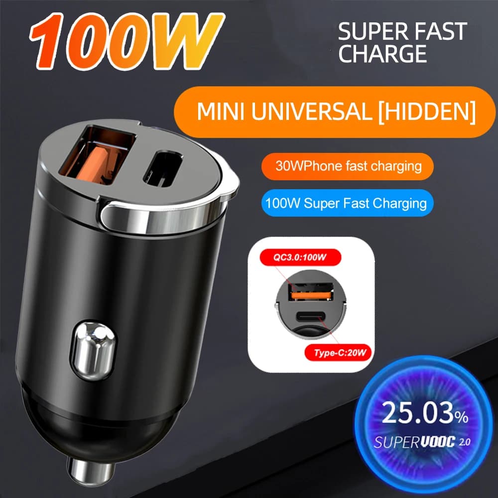 Caricabatteria da auto mini doppio USB da 200 W ricarica rapida QC 3.0 tipo C ricarica rapida per iPhone 14 13 Huawei Samsung Xiaomi