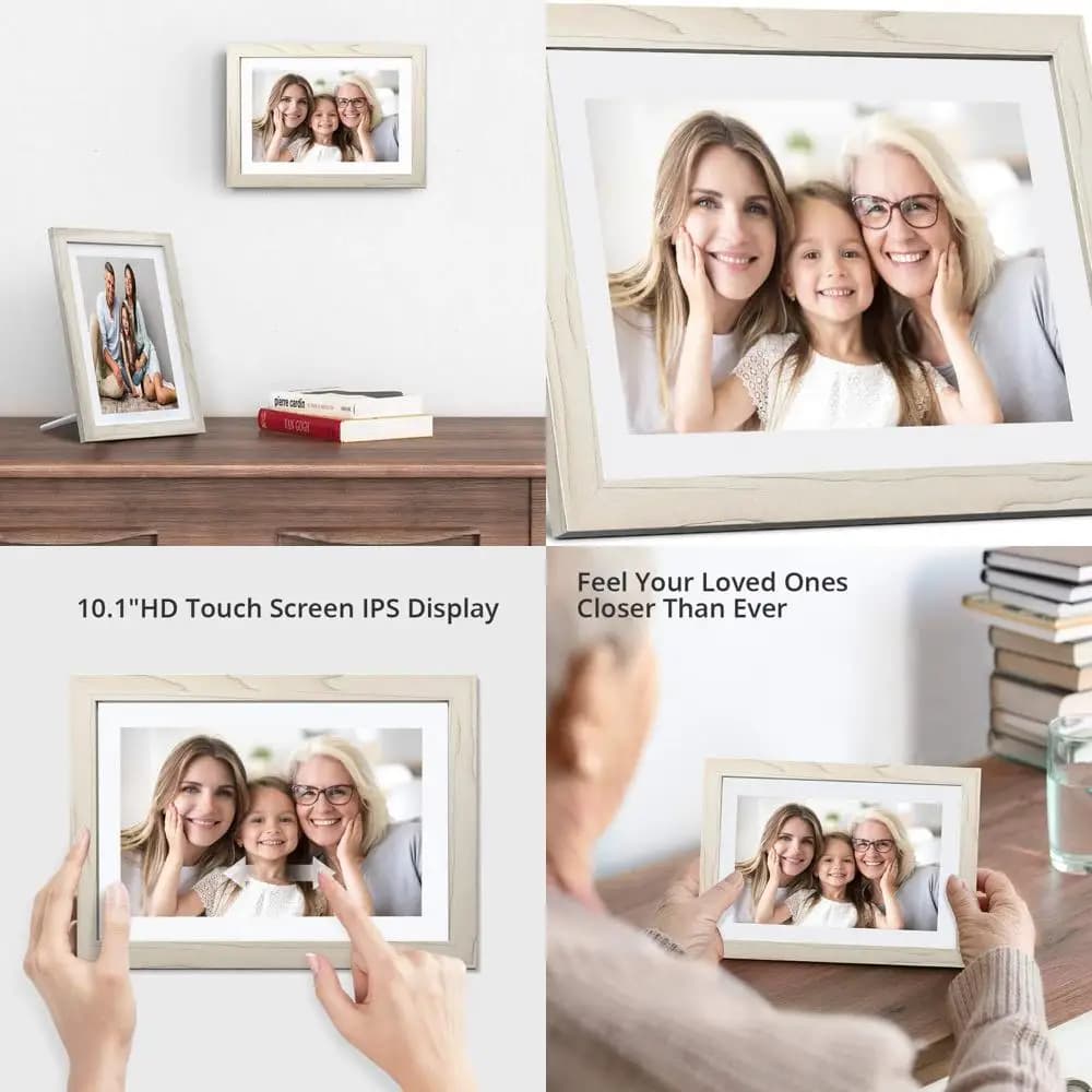 10 Portafoto digitali con touchscreen WiFi IPS, 32 GB, rotazione automatica, condividi tramite app/mail/nuvola, bianco