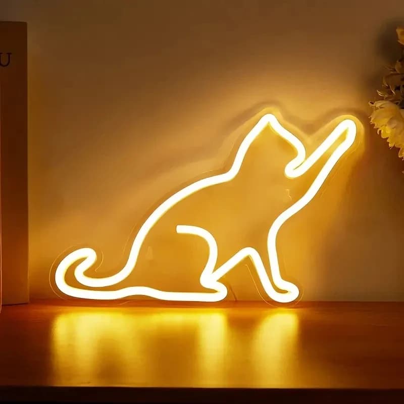 Insegna al neon a LED per gatti Luce notturna alimentata tramite USB, Decorazione da parete 3D per camera da letto Lampada da soggiorno Regalo di festa per bambini Ragazze