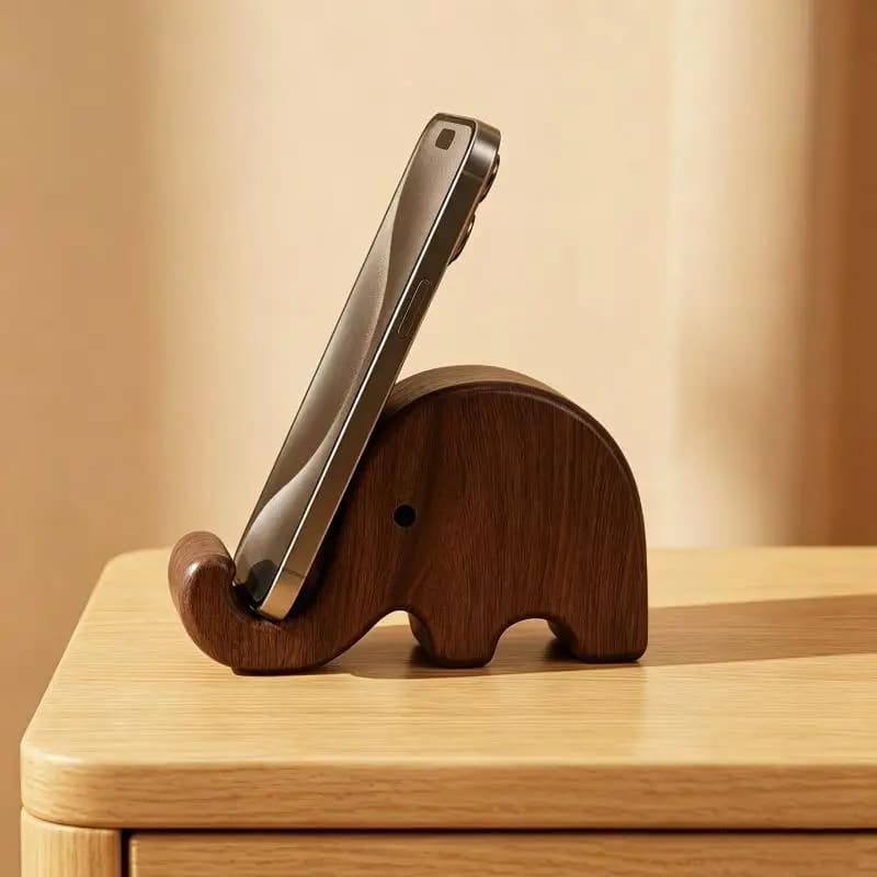 Simple Creative Solid Wood Black Walnut Phone Stand Business: Card Display Rack Home Office Desktop Decoration