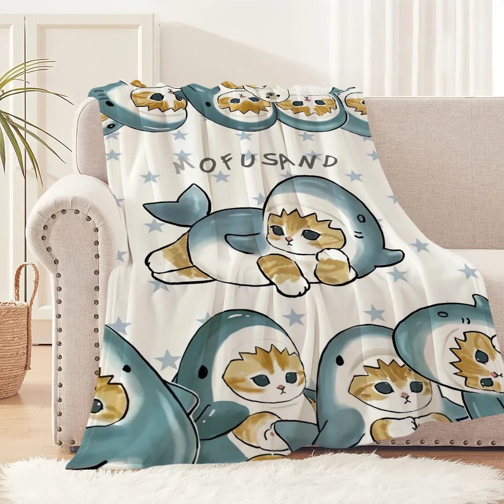 Cartoon M-Mofusand Gatto Coperta carina Peluche Pisolino Tappeto per divano per soggiorno Caldo ufficio Camera da letto Compleanno Viaggio a casa Regali per bambini