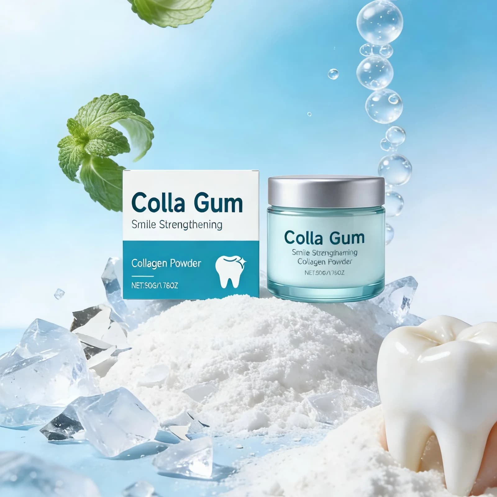 Powder Dentifricia for Cleaning Tooths, Whitening Products, Plaque Removal, Genuine Protection, Collagen in Powder, Hydrossiapatite, Dentifricio 50g