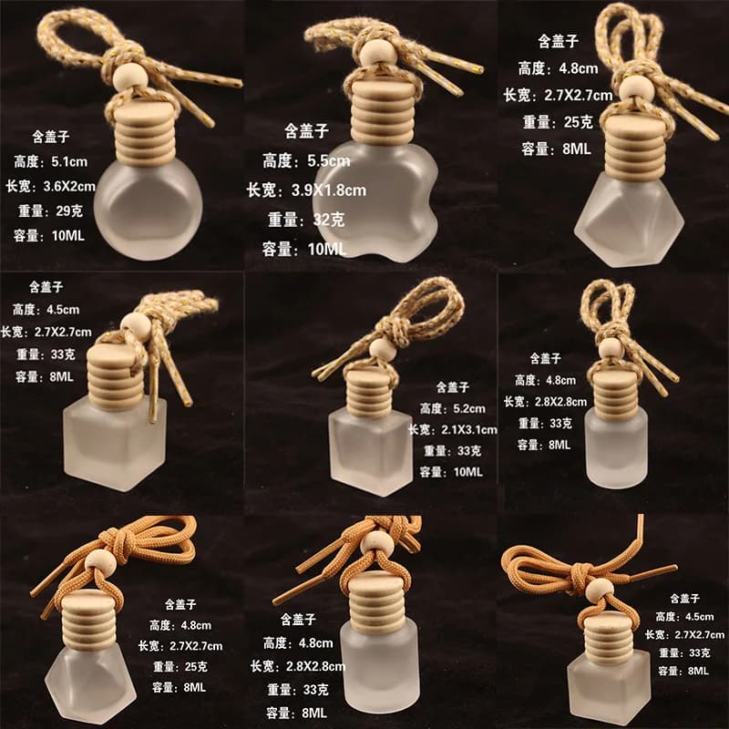 100PCS 8ml/10ML diffusore di deodorante per ambienti bottiglia di profumo da appendere per auto smerigliata vuota con tappo in legno