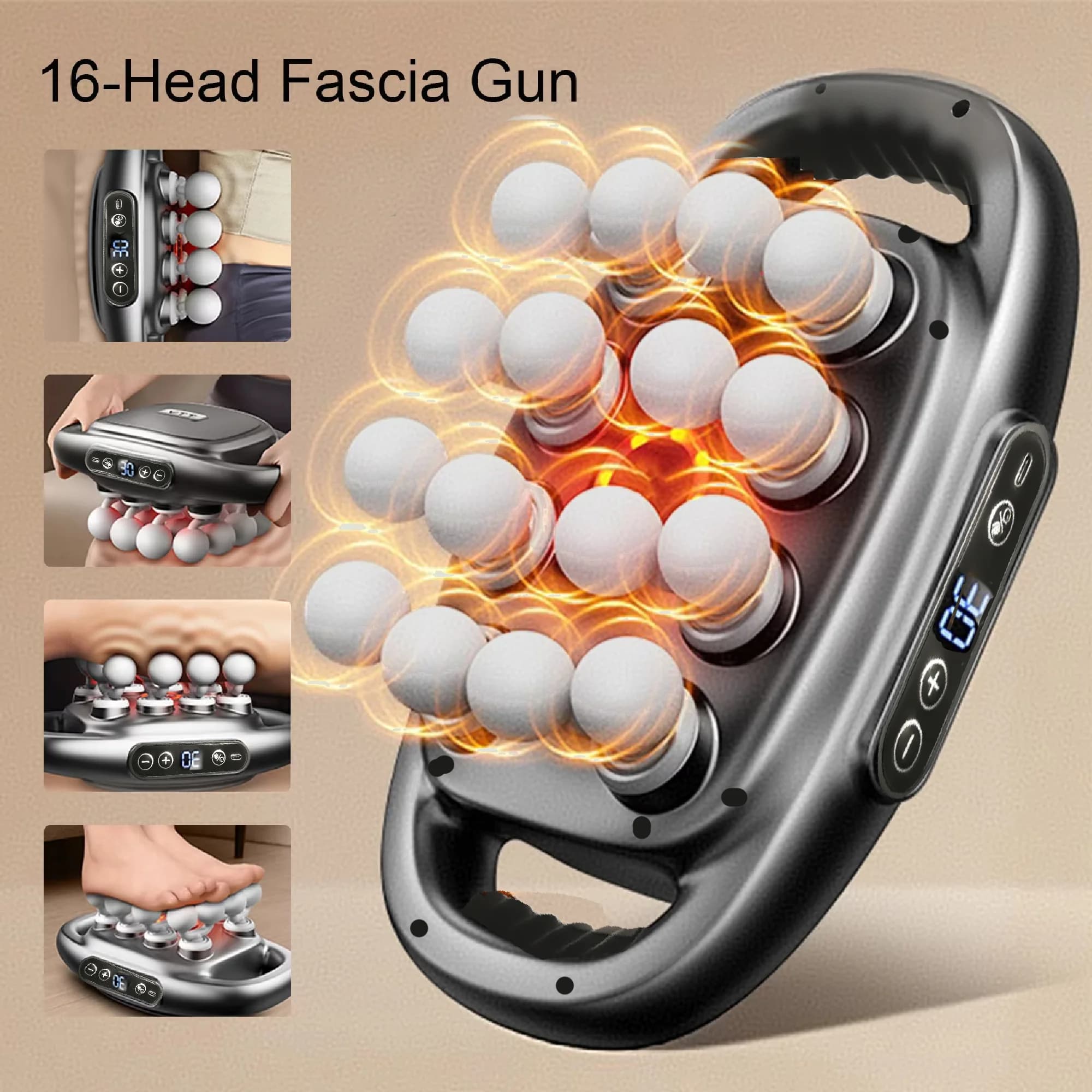 Set of Massage Guns Electric Massage for Fitness Muscles for Deep Fabrics for Back, Shoulders, Legs, Feet, 16 Heads