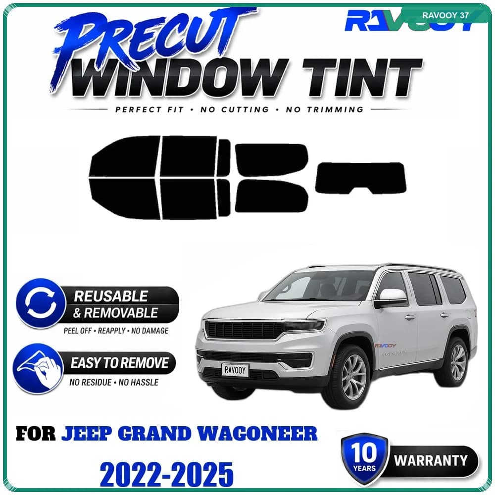 RAVOOY Precut Window Tint, Reusable Removable EPU Film, Custom Fit for Jeep Grand Wagoneer 2022-2025, UV Heat Protection