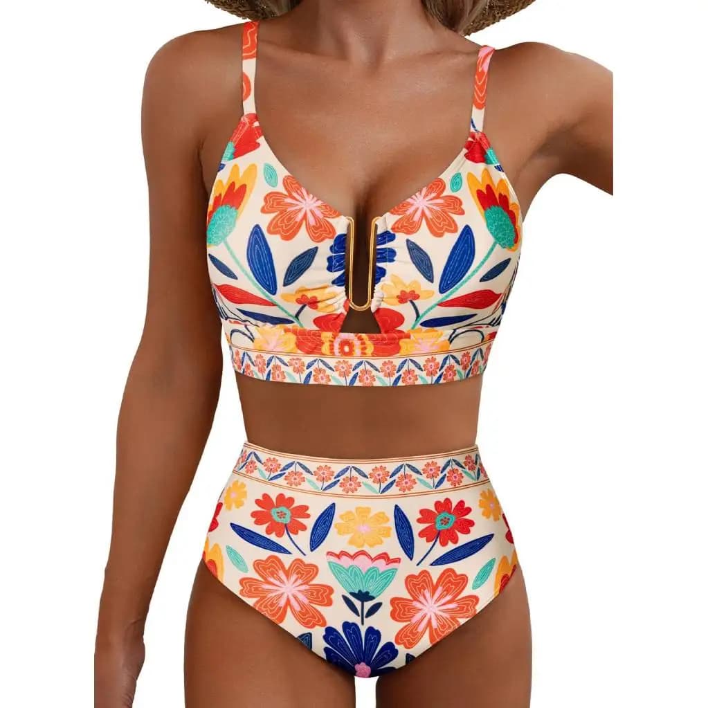 Set bikini Cikini V-Wire con stampa floreale per vacanze al mare, costume da bagno estivo da spiaggia per donna