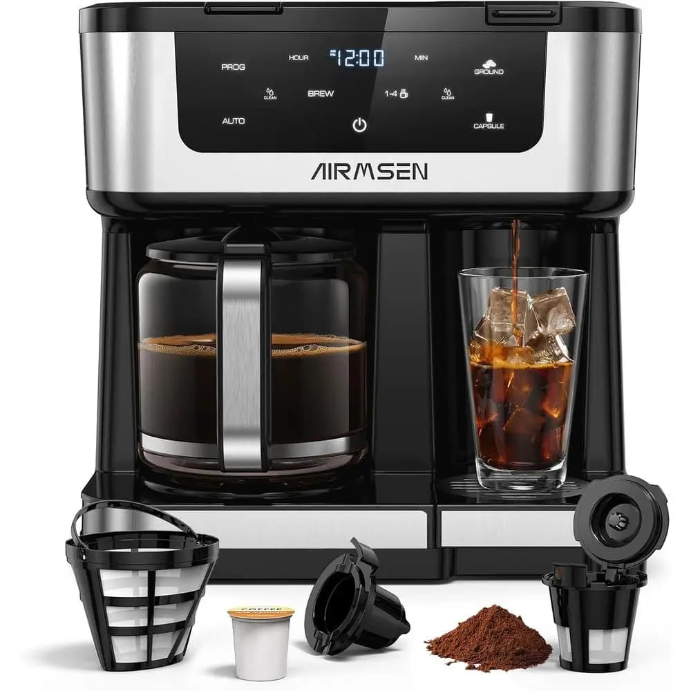 12-Cup Programmable Dual Coffee Maker – Single Serve Line or K-Cup Pods & Ground, 1000W Fast Brew, Delay Start, 2H Keep Warm, To