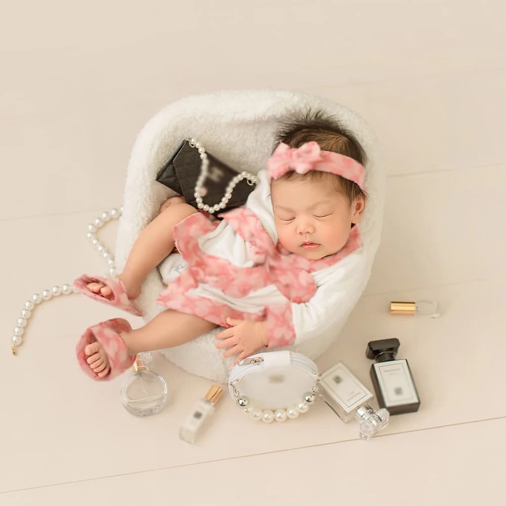 Newborn bathrobe Spa photo Bow Tiara slippers 4 pcs/set pearl necklace Studio Shooting decorative tips