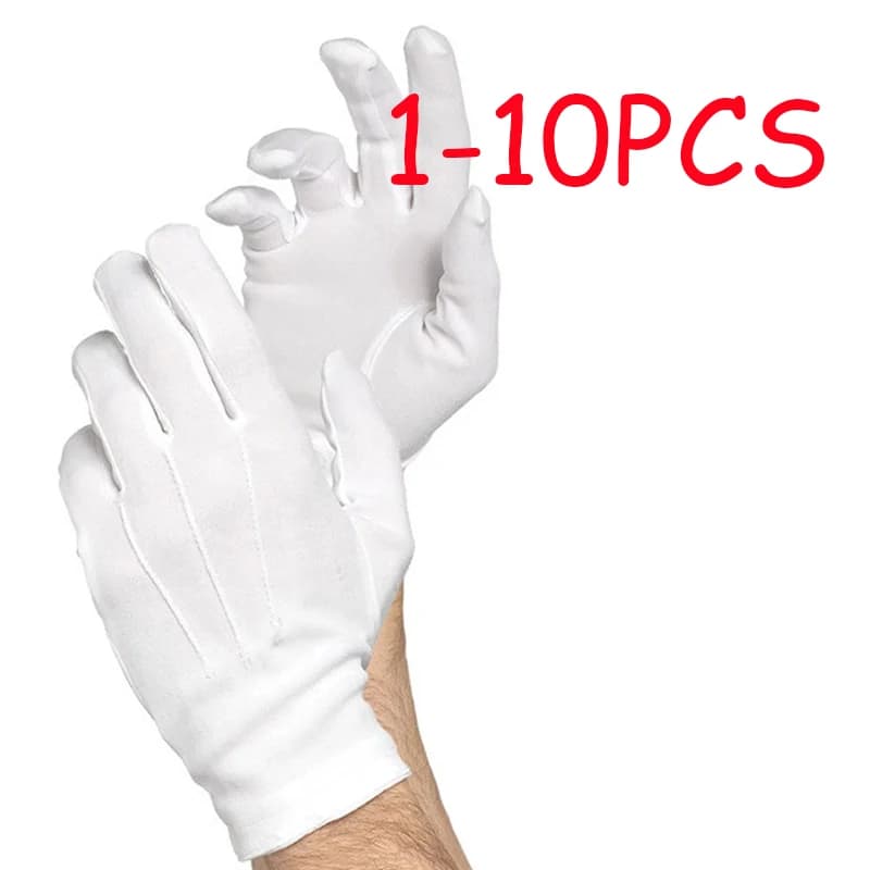 10PC guanti in cotone bianco da uomo guanti uniformi da smoking formali Honor Guard parata cerimonia Costume Cosplay Coin Jewelry Butler guanti