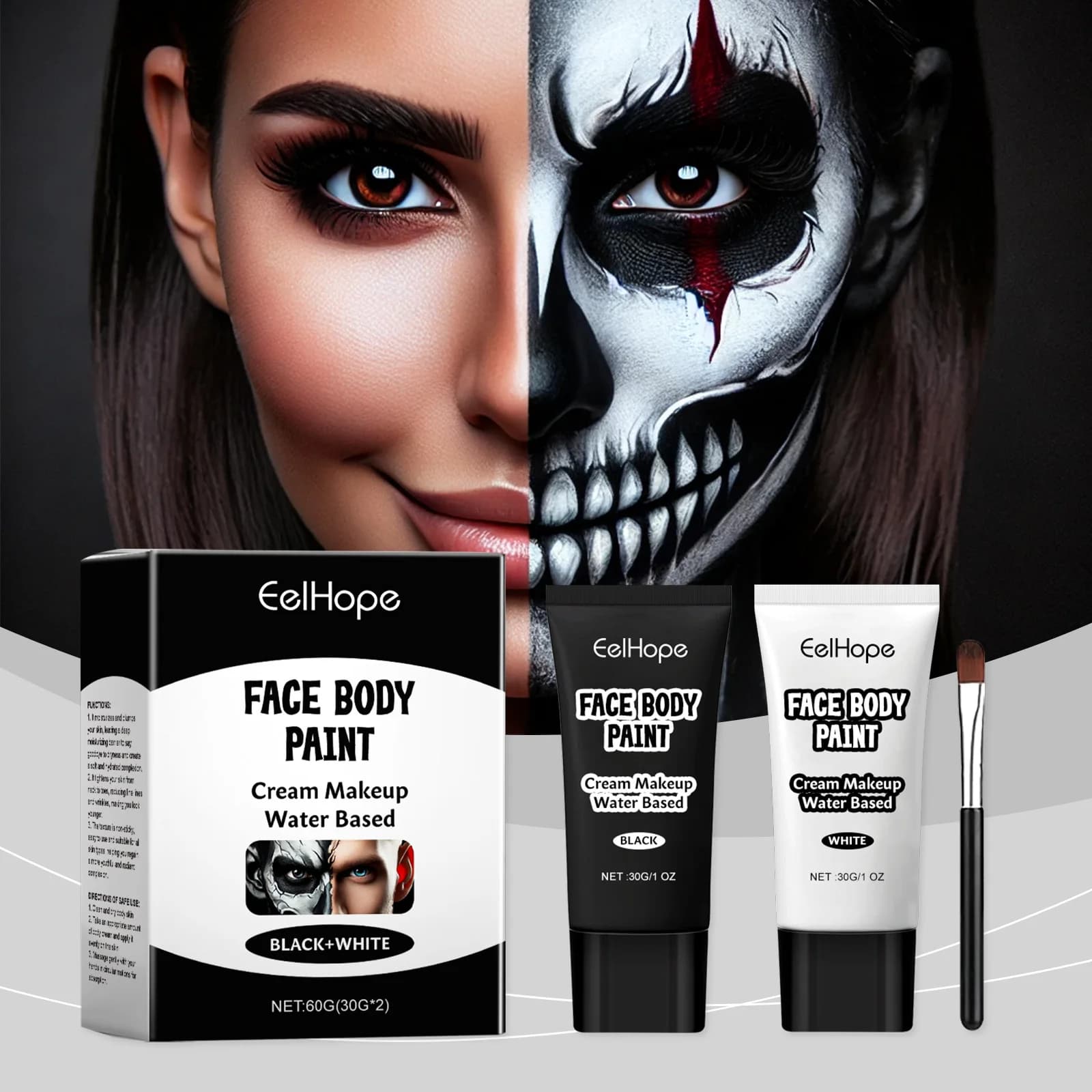 Halloween Black White Eyes Face Body Paint Full Coverage Lighweight Foundation Clown Joker Makeup Waterproof Cream Oil Cosplay