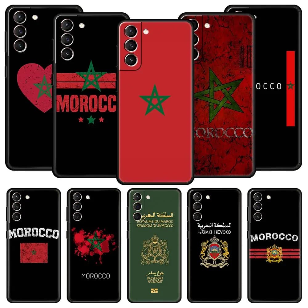 Custodia per passaporto bandiera del Marocco per Samsung Galaxy S23 S22 S21 Ultra S20 FE 5G S10 S9 S24 Plus S10E Cover guscio in silicone nero