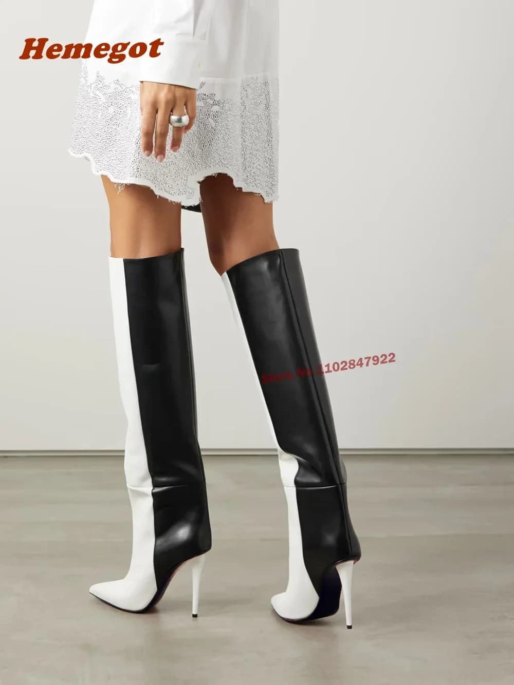Stivali da Donna con Tacco a Spillo e Punta Affusolata, Stivali Alti al Ginocchio in Pelle Bicolore, Scarpe Casual Sexy Invernali Ultima Moda 2026