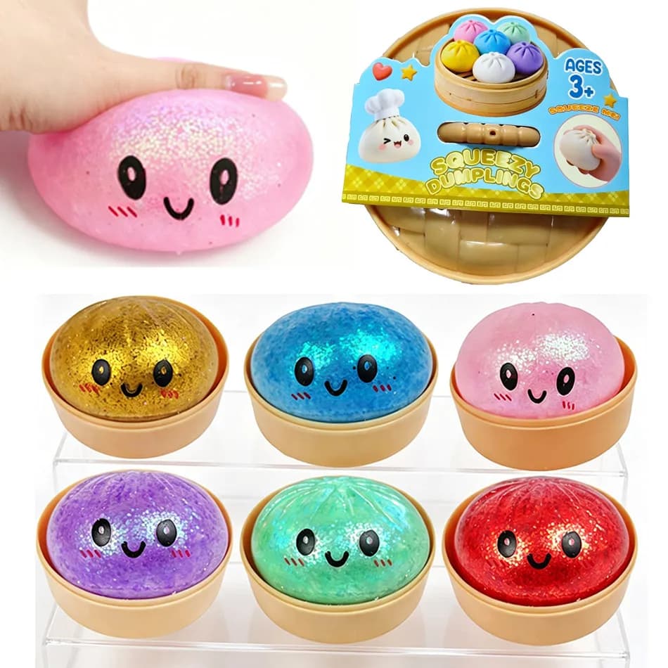Squishy Colorati a Forma di Raviolo, Palline Antistress, Giocattoli Sensoriali Fidget, Simulazione Cibo, Squishies a Forma di Panino con Vapore, Palline Spremibili, Regali