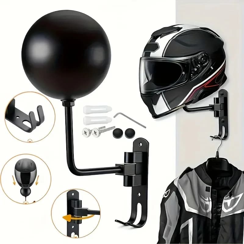 Supporto per Casco Moto Girevole a 180° ° Mensola da Parete con Gancio per Casco e Giacca, Mensole in Metallo, Regalo Perfetto