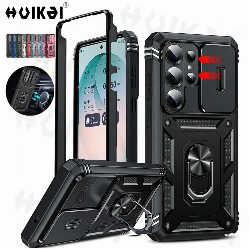 Custodia Protettiva Robusta con Copriobiettivo Scorrevole per Samsung Galaxy S26 Ultra S25 FE S25 Edge S25 Ultra S24 S23 A17 A56 A36