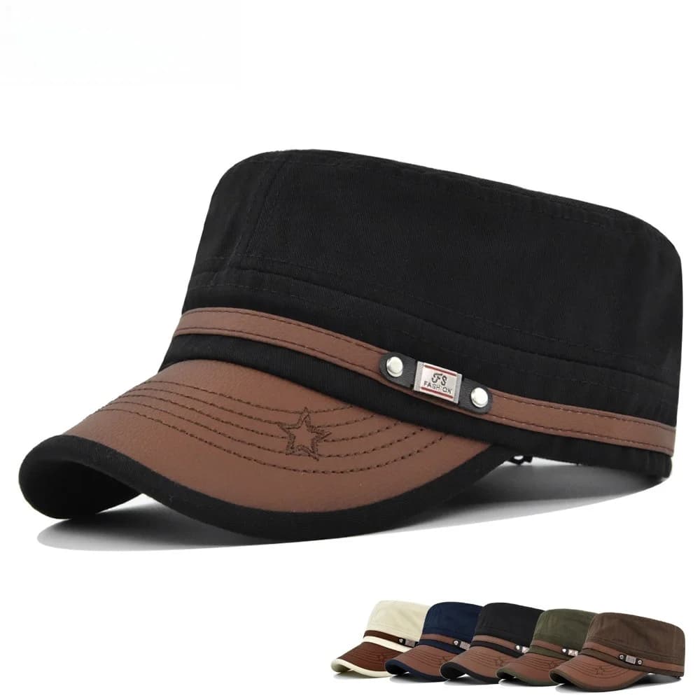 Men's casual hat flat top cap Hats with fashion cotton visor Summer Autumn military hats Adult dad's hat Unisex baseball cap