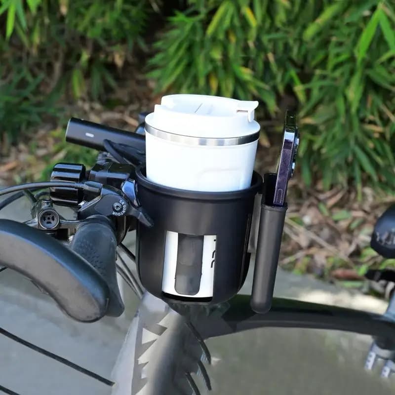 Bicycle 2-in-1 Phone and Cup Holder Universal Adjustable Bike Handlebar Mount for Smartphones Bottles Ideal Cycling Accessory