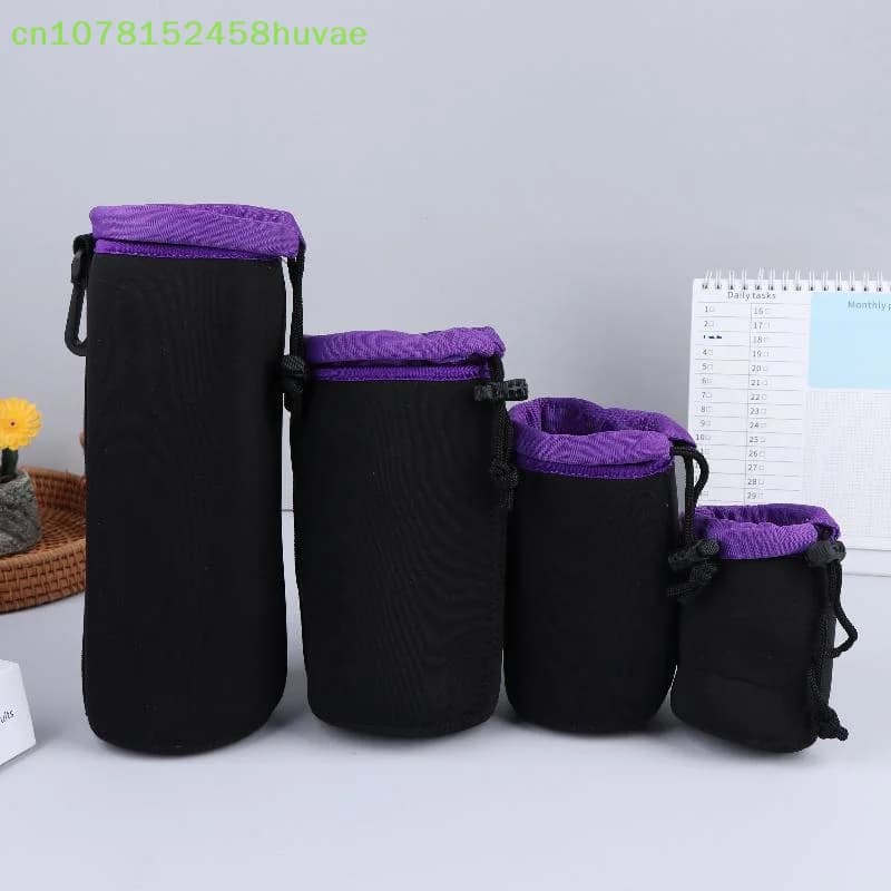 Custodia per obiettivo per fotocamera DSLR da 1 pezzo, borsa per obiettivo per fotocamera impermeabile e antiurto nera-viola, borsa per obiettivo foderata in pile