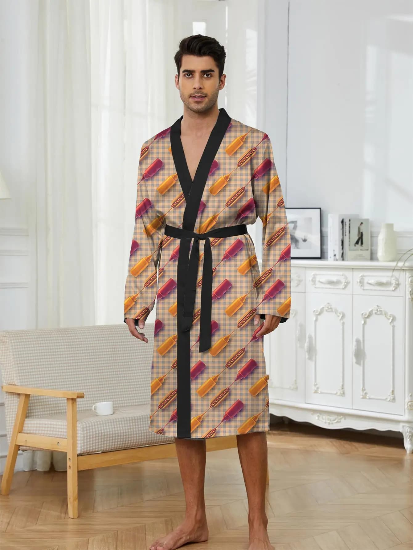 1pcs Men's Robes 2026 Spring/Summer Robes Graphic Funny pajamas Breathable Shower robe Men's bathrobe dressing gown 3D Printed