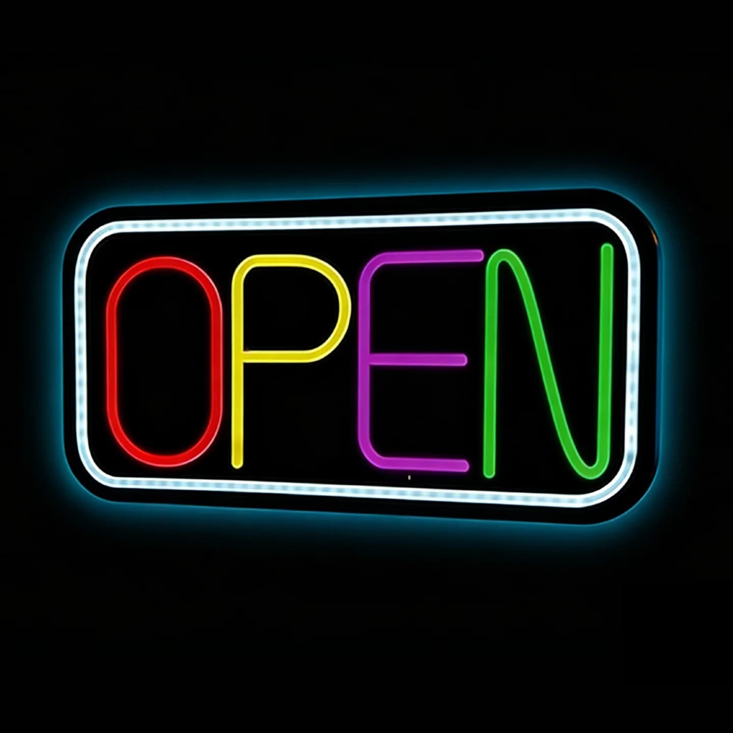 Insegna al Neon Multicolore OPEN, Luce LED per Negozi, Bar, Caffè, Ristoranti, Pannello in PVC Nero 8mm, USB Dimmerabile, Decorazione da Parete 17 Pollici