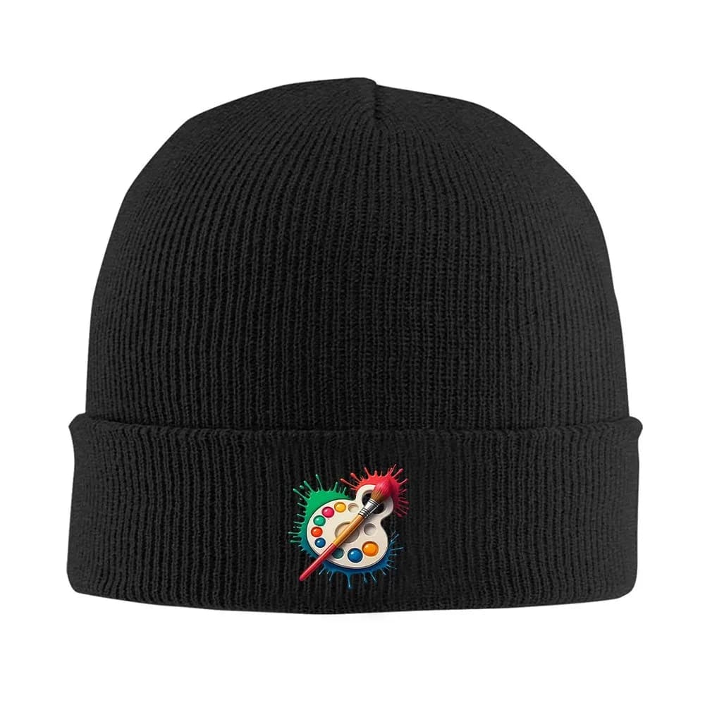 Paint Brush and Color Palette Knit Beanie Hat Warm Windproof Winter Hat for Men Women