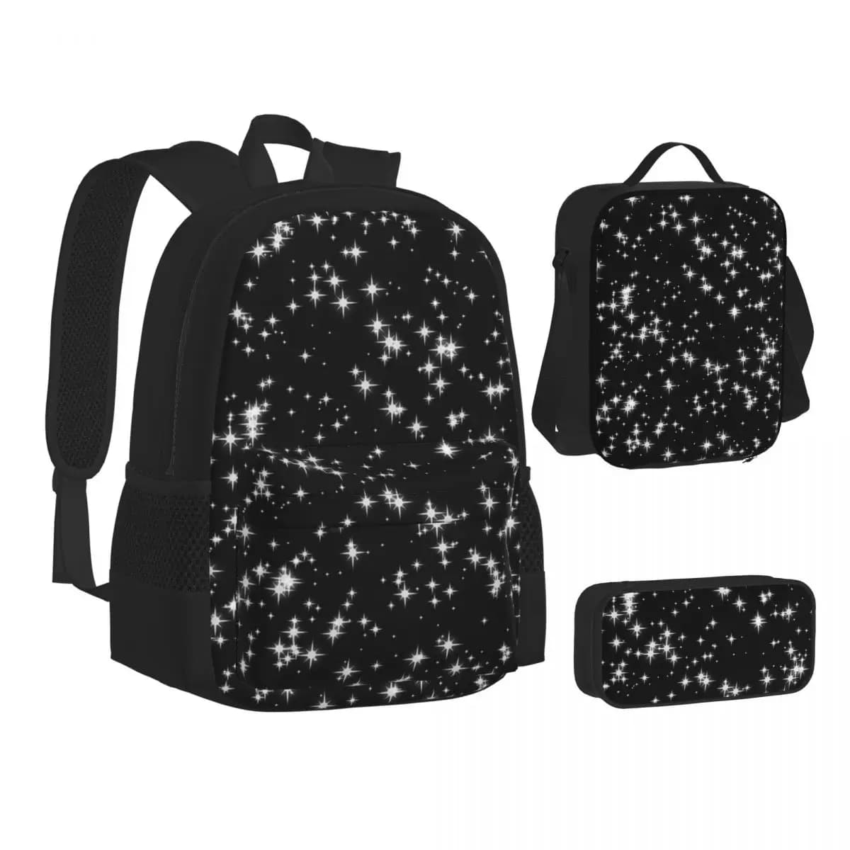 Zaino Effetto Notte Stellata Scintillante 4 Pezzi per Bambini e Bambine, Set Tre Pezzi con Borsa Pranzo e Astuccio