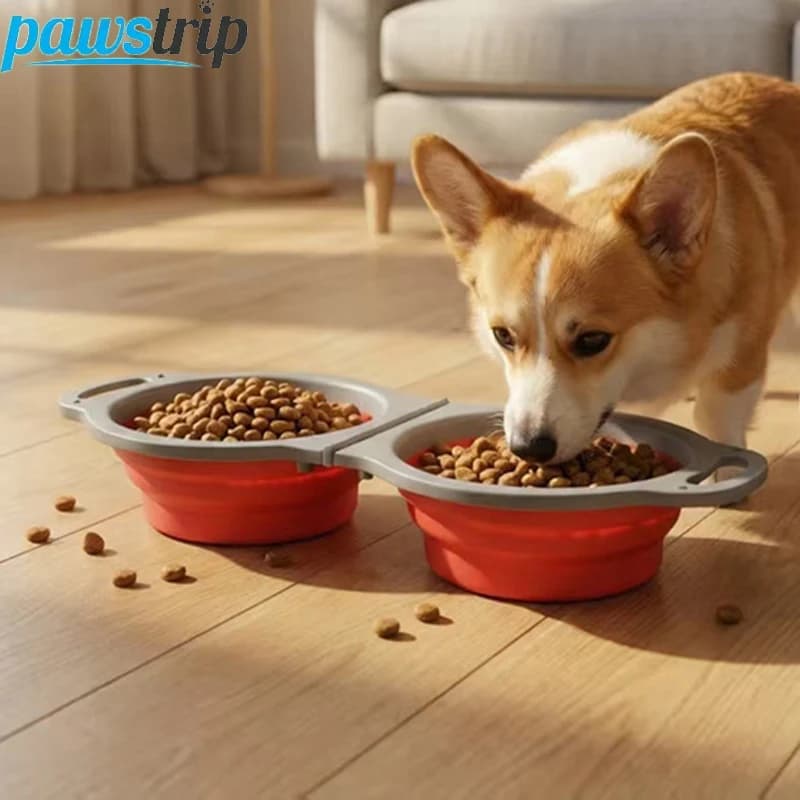 Ciotola Doppia Pieghevole in Silicone per Cani, Contenitore Portatile per Cibo da Viaggio, Accessori per Cani