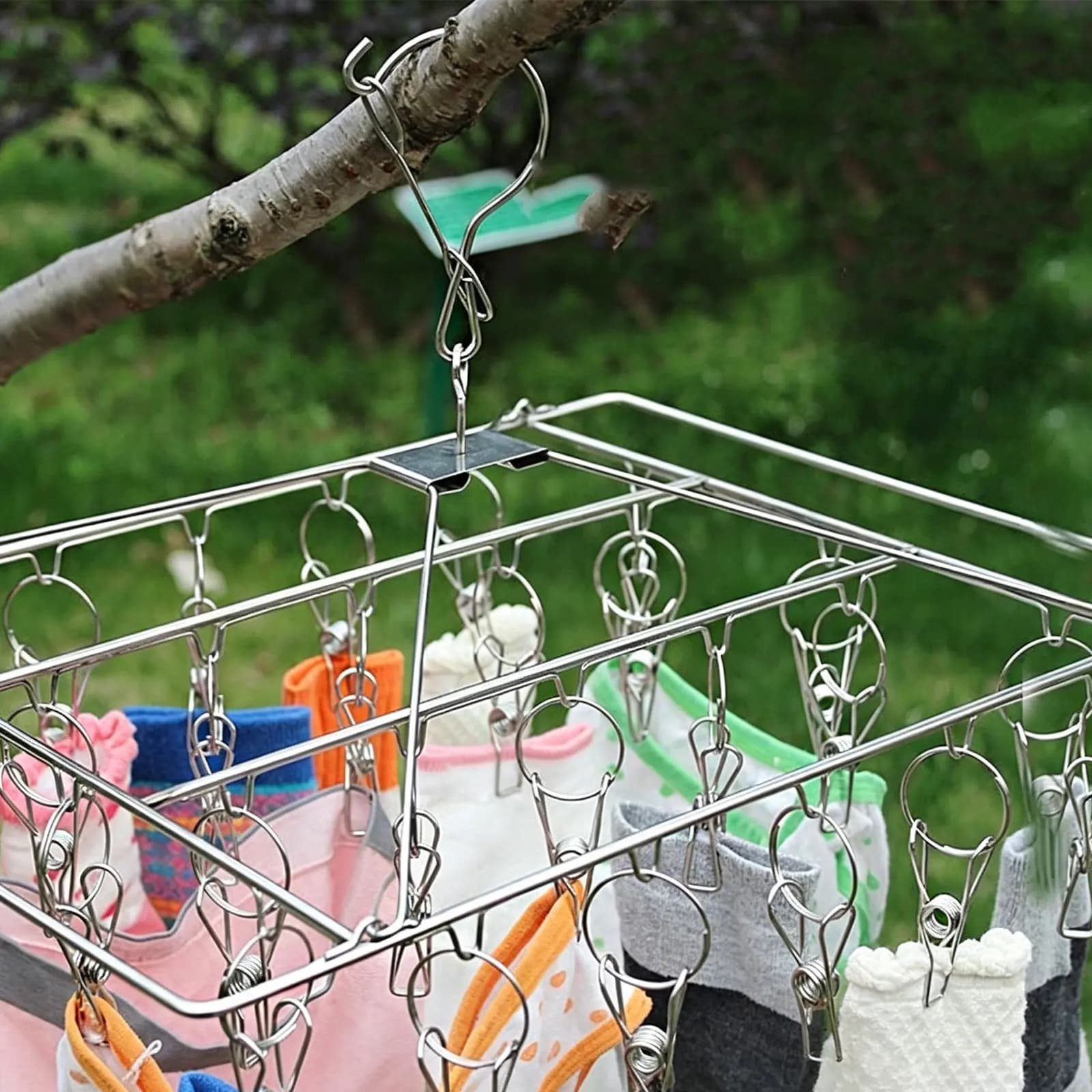 Square Sock Drying Rack 26 Pegs Metal Stainless Steel Laundry Hanger Space Saving Windproof Clothes Holder