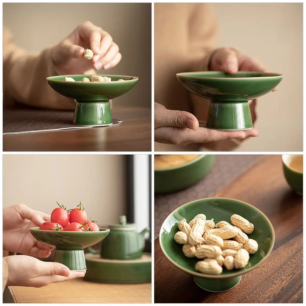 Piatto in Ceramica con Piedini per Frutta, Elegante Vassoio Rotondo per Servire Dessert, Pasticcini, Caramelle, Cioccolato, Frutta Secca, Dim Sum