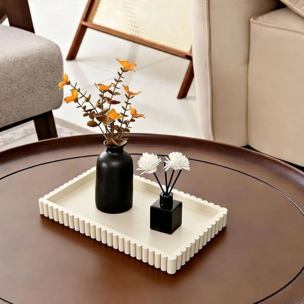 Vassoio Portacandele in Silicone per Arredamento Casa, Vassoio Decorativo Ondulato Lavabile, Vassoio Moderno Quadrato per Decorazione Tavola, Espositore per Gioielli