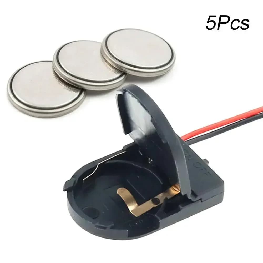New 5PCS Single Slot CR2032 CR 2032 Button Battery Button Cover Case Support With ON-OFF Switch Conductors Wire 3V Battery Container