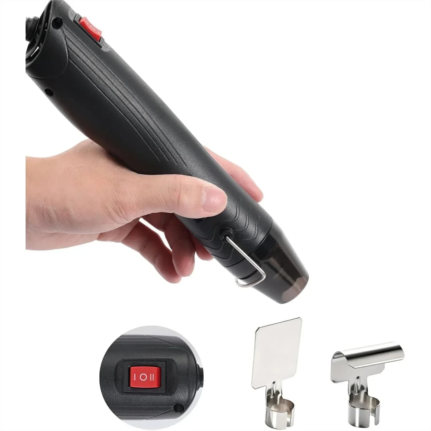 Pistola Termica per Artigianato 350W 110V con Cavo da 1m, Supporto e 2 Ugelli per Termoretrazione PVC, Goffratura e Asciugatura Vernici