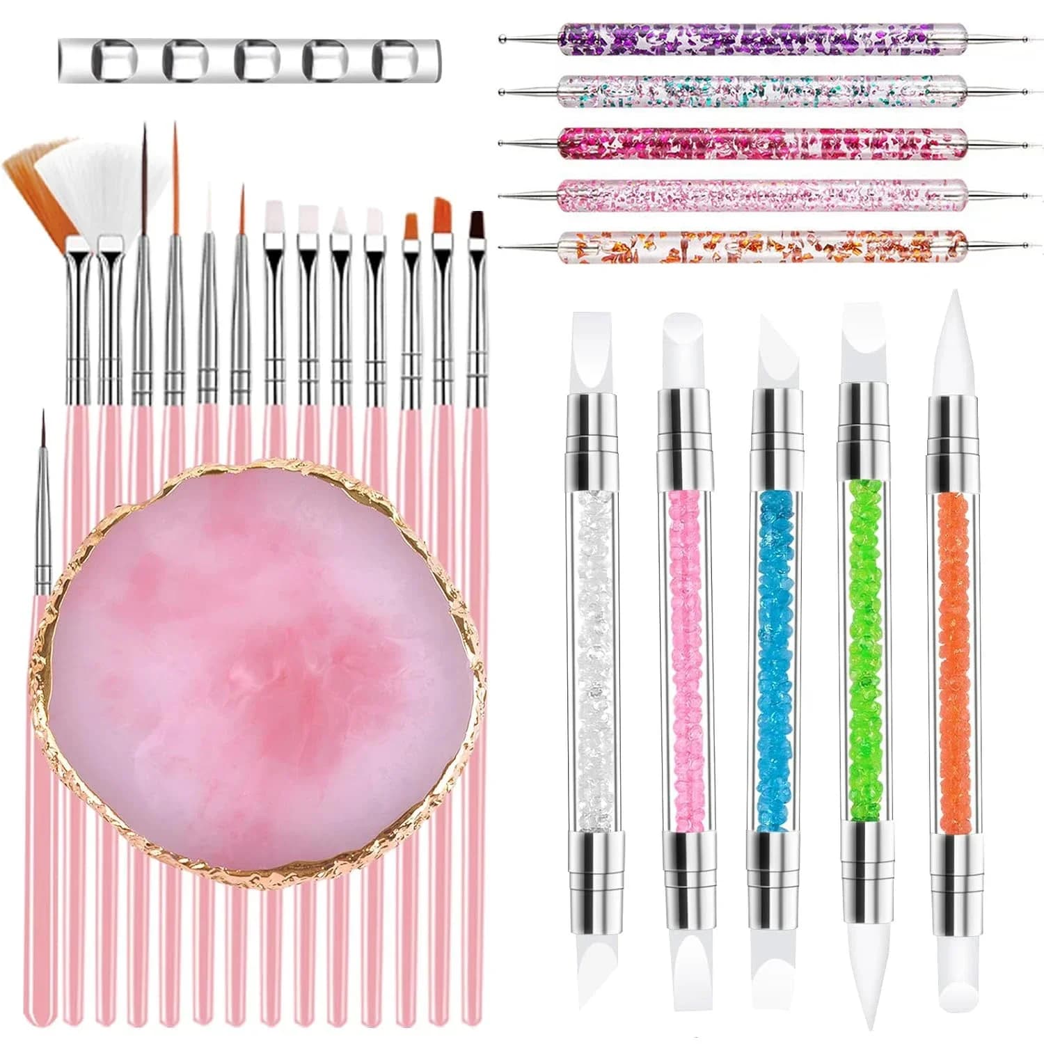 🎨Beginner Nail Art DIY Kit with Resin Palette, Sculpting Brushes, Dotting Pen | Essential for Home & Salon Use