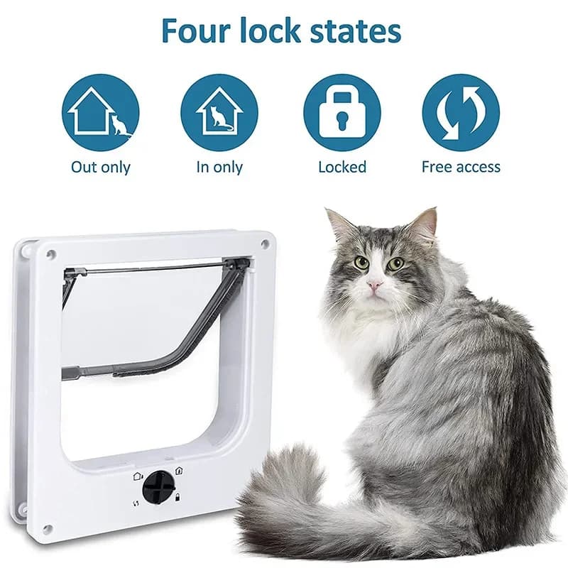 Cat Crates，Cat Flap Door Locking Security Lock ABS Plastic Dog Cat Flap Door Pets Smart Retractable Door Anti Pet Supplies