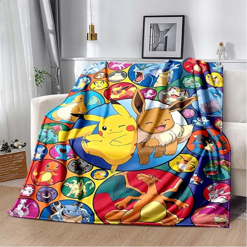 Pokemon Pikachu Anime Print Flannel Blanket Ultra Soft Warm Throw For Kids Couch Bedroom Living Room Indoor Home Cozy Decor Gift