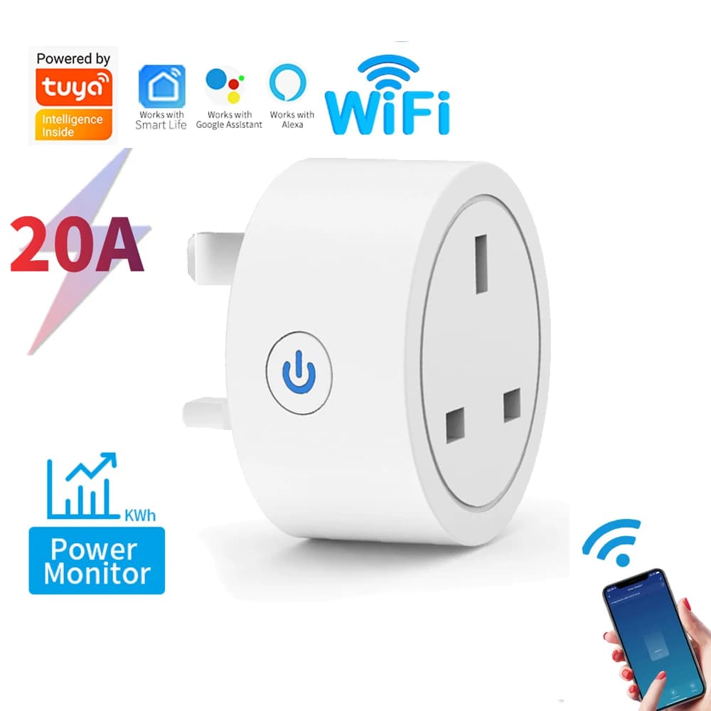 Tuya UK Smart Grip, Compatible with Alexa and Google Home, WiFi Zigbee, 16A 20A with Energy Monitoring and Timer, No Hub Required for WiFi