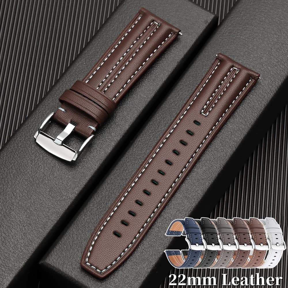 22mm Vintage Leather Watch Band Handmade Cowhide Watch Strap for Seiko Smartwatch Quick Release Bracelet Universal Wristband