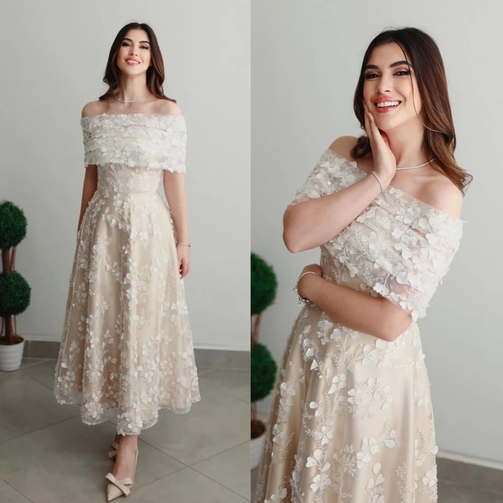 Personalizzato Jiayigong s Applique Serata formale A-line Spalle scoperte Occasione su misura Lunghezza alla caviglia