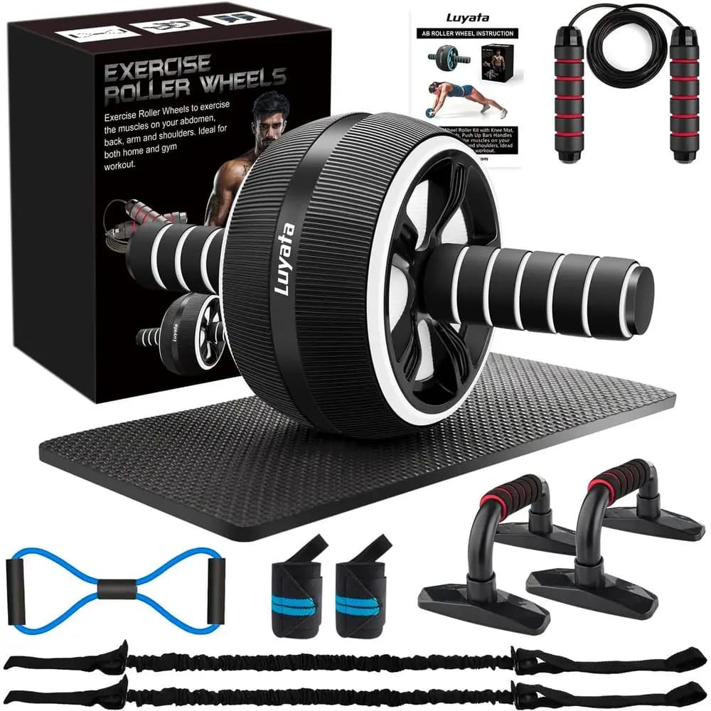 Complete Kit for Abdominal Exercises with Resistance Bands, Carpet, Jumping Wheel and Push Handles - Essential for the Home Gym and Core Strength