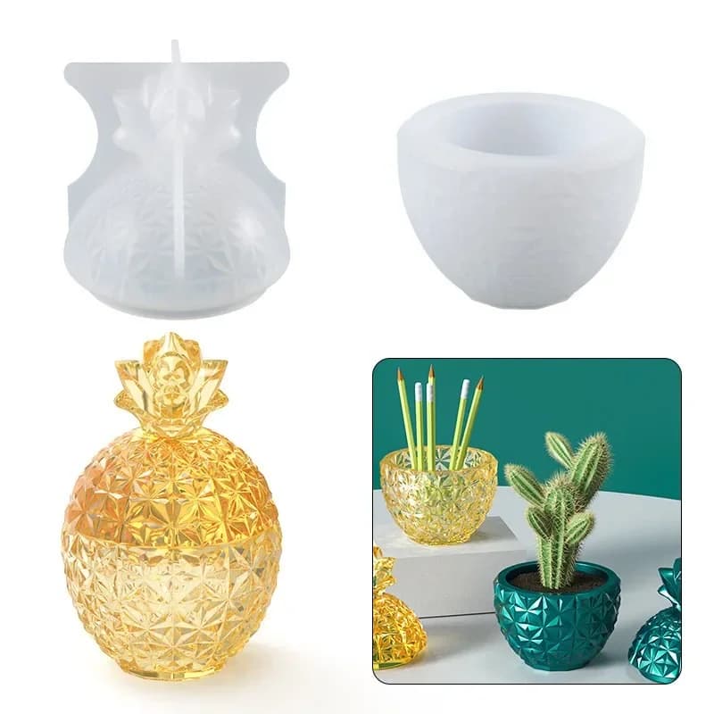 Set di Stampi in Silicone 3D a Forma di Ananas per Scatole Portaoggetti, Contenitori in Resina, Aromaterapia, Gesso e Candele