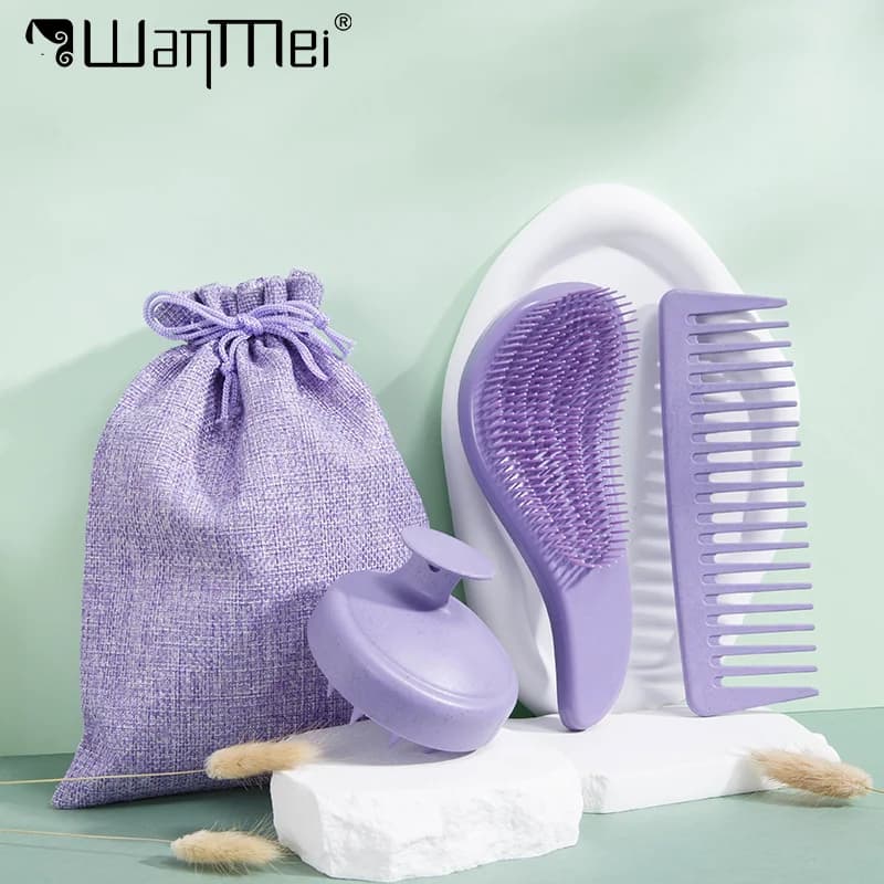 4pcs/set Wheat Straw Hair Comb Set Scalp Massage Hairbrush Shampoo Washing Brush with Wide Teeth Anti-frizz Comb Styling Tools