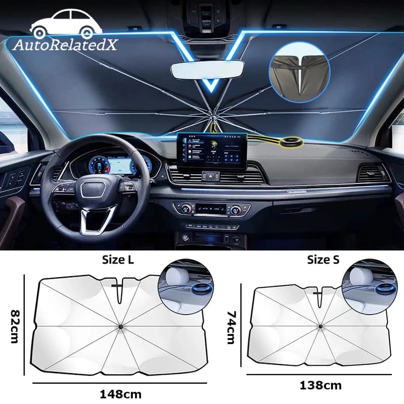 Parabrezza per auto parasole ombrellone portatile per auto con anello di trazione maniglia per ombrello coperture riflettenti Uv estive