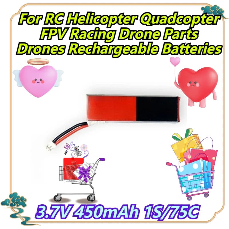 3.7V 450mAh 1S/75C Per RC Elicottero Quadcopter FPV Racing Drone Parti Droni Batterie Ricaricabili