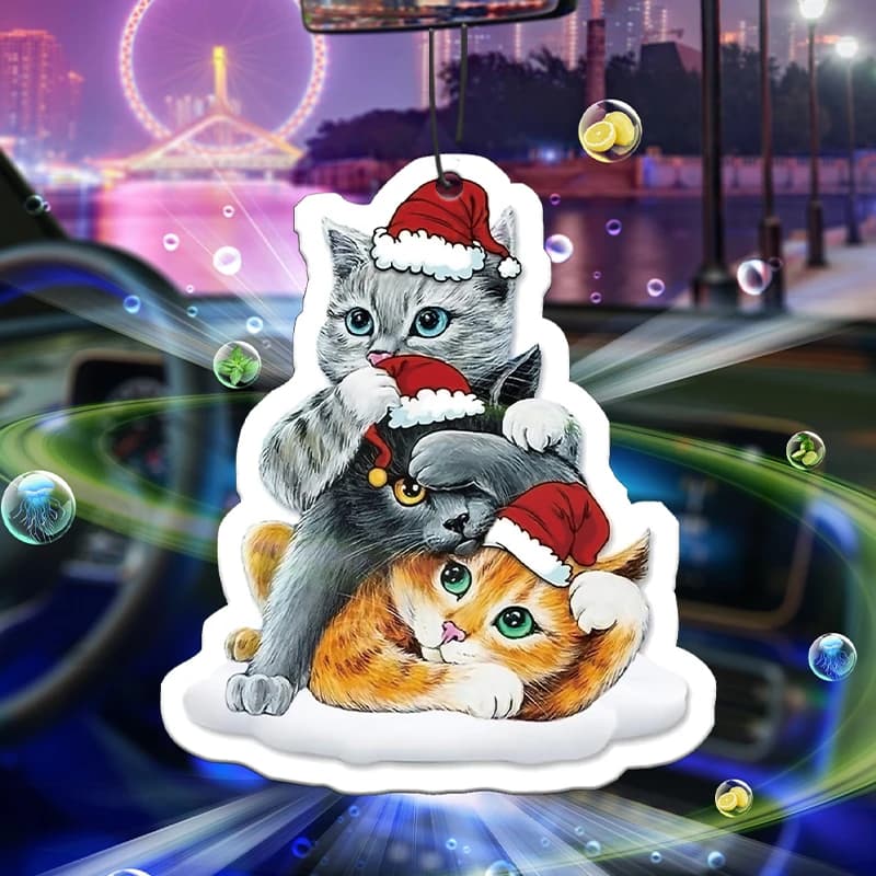 Ciondolo natalizio a forma di gatto per albero di Natale, decorazione per auto, profumo per auto, deodorante per auto a lunga durata, diffusore di fragranza per ambienti.