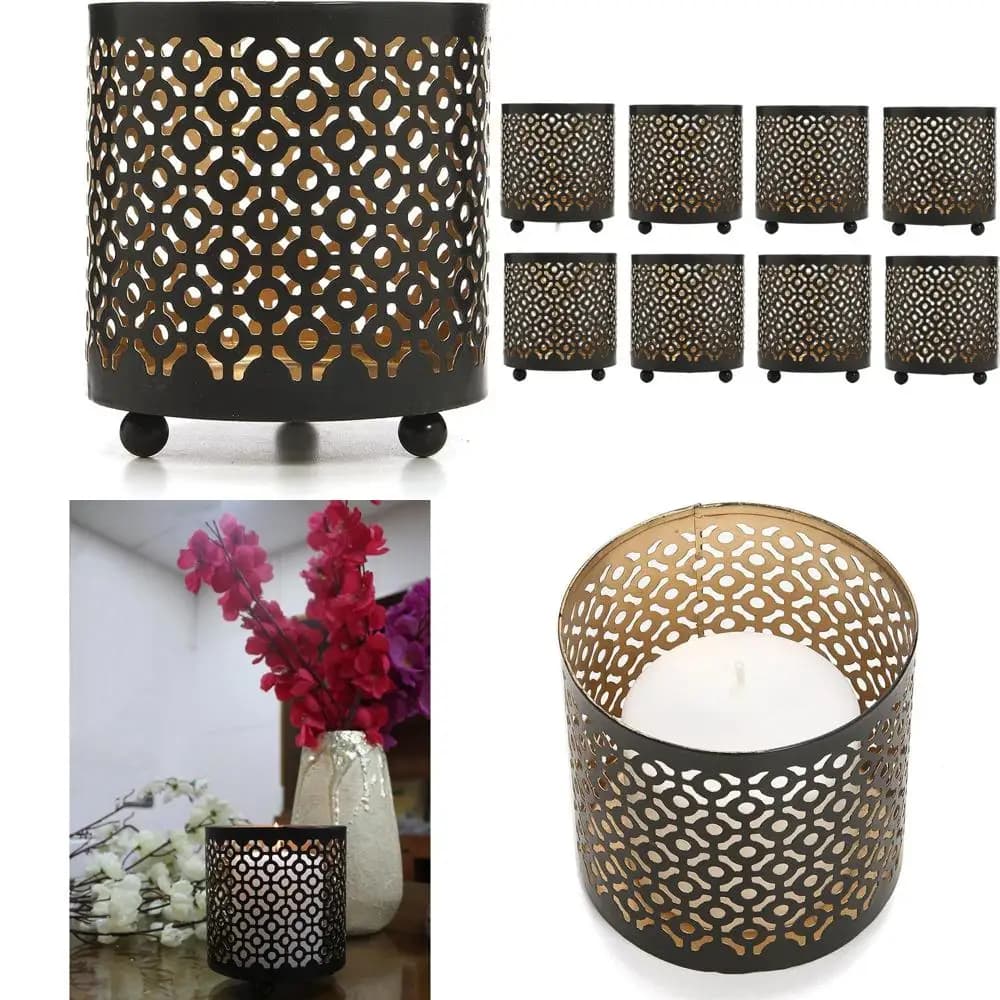 Set di Portacandele in Metallo, 8-4.5 Pollici di Altezza, Interno Dorato, Perfetto per Candele Votive, Ideale per Regali, Matrimoni, Feste, Spa e