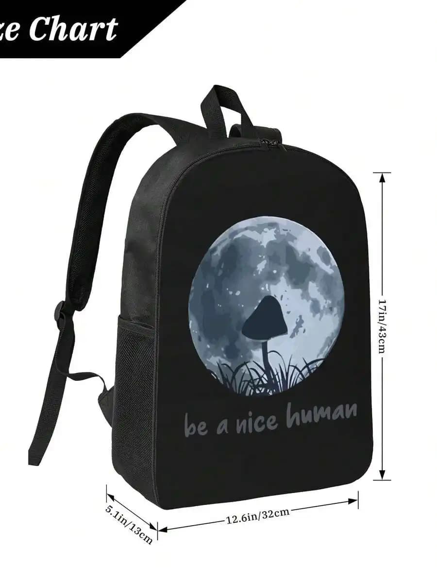 Stylish Moon Mushroom Print Backpack For Adults Casual Daily Travel School College Bag