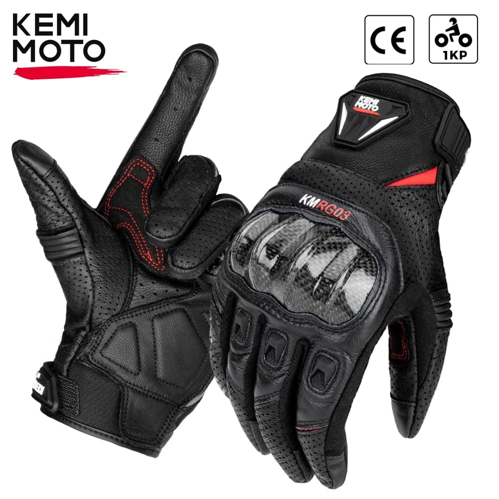 KEMIMOTO Leather Motorcycle Gloves CE Men's Retro Moto Gloves Touch Screen Carbon Protective Motorbike Breathable For Summer