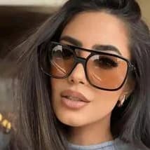 Black Double‑Bridge Aviator‑Style Square Sunglasses, Gradient‑Orange UV‑Protection Lenses, Oversized Retro Fashion Street‑wear Shades for Women