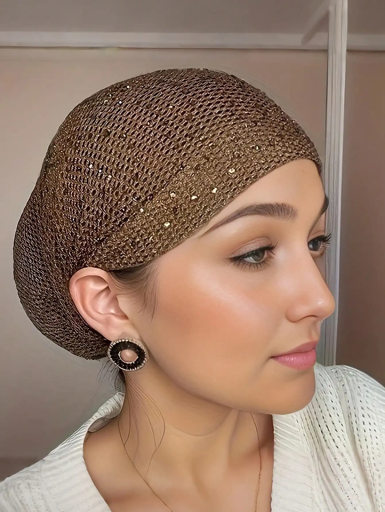 1 pezzo Nuovo Elegante Cappello Beanie da Donna in Maglia a Tinta Unita con Strass Intagliati, Berretto Elastico con Strass, Copricapo Turbante alla Moda e Grazioso per Mamma, Copricapo per Donna, Estivo, da Spiaggia